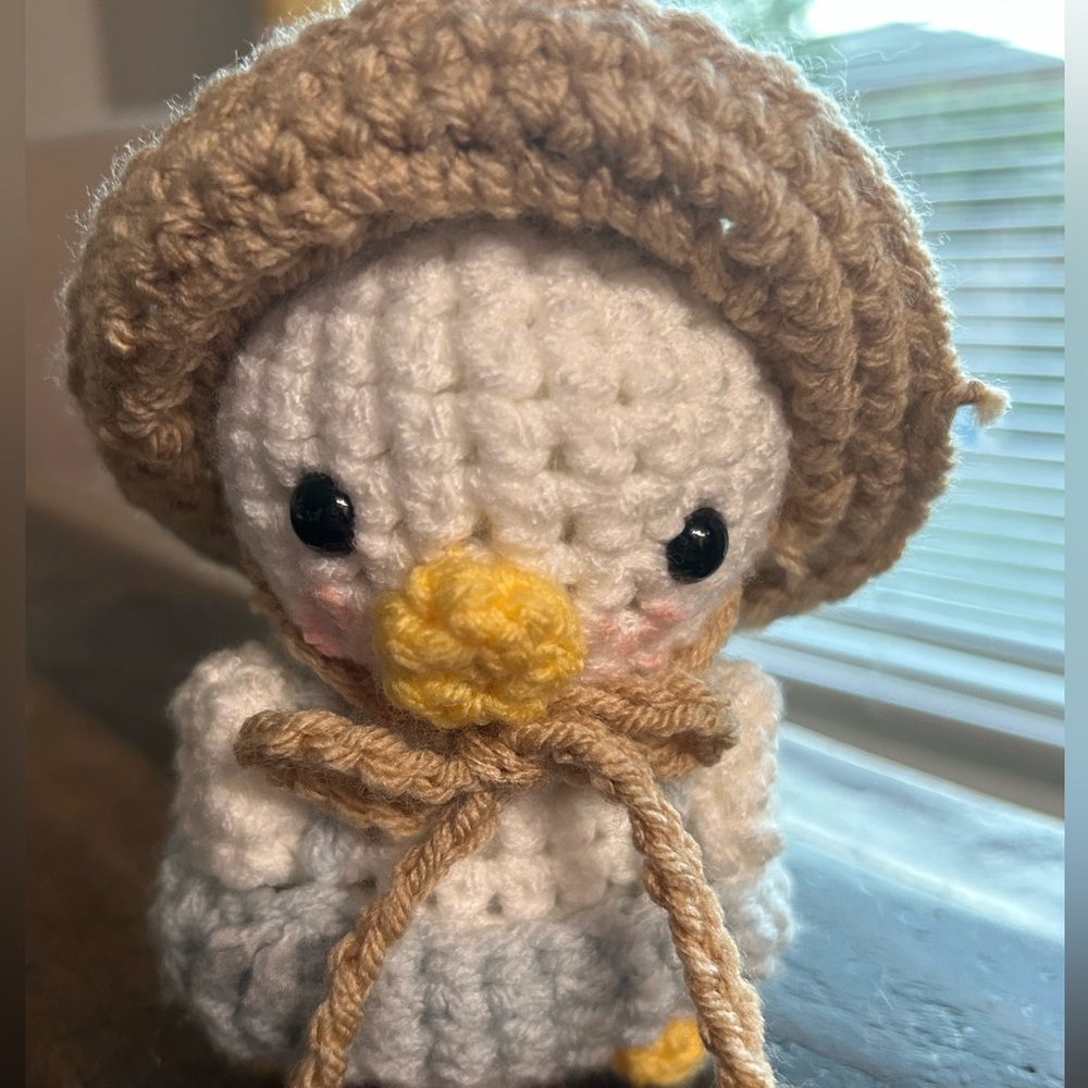 Handmade Crochet Puck the Duck Stuffed Animal - White and Yellow